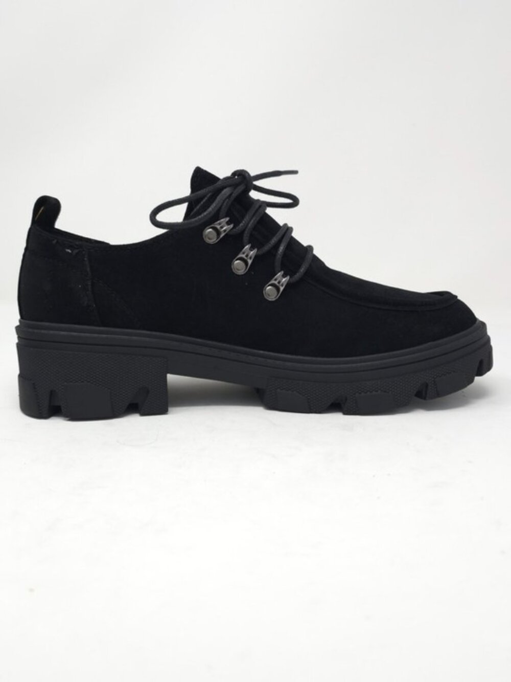 Black Faux Suede Chunky Platform Oxford Casual Lace Up Lug Sole - Picture 4 of 12
